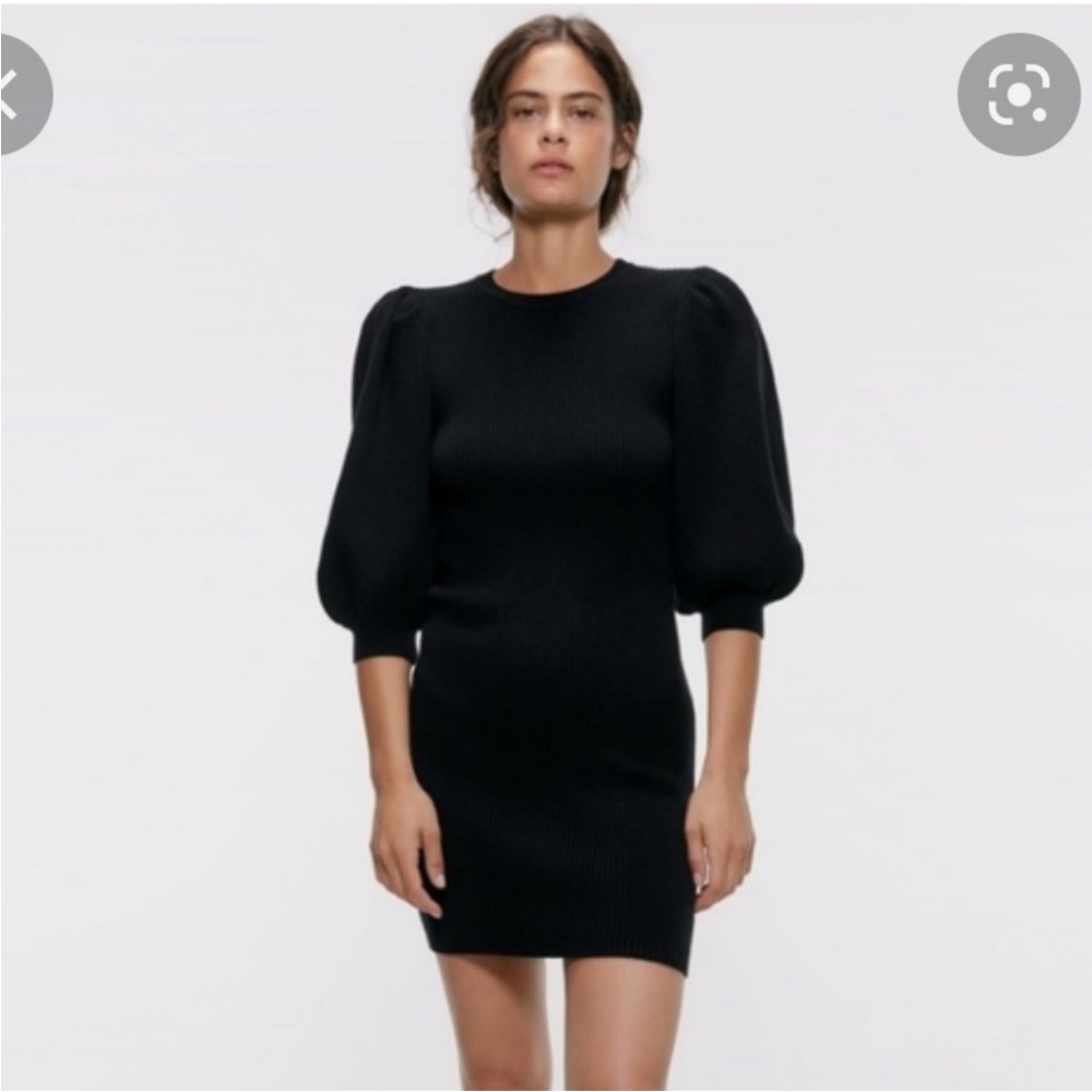 Zara Puff Sleeve Ribbed Sweater Dress M